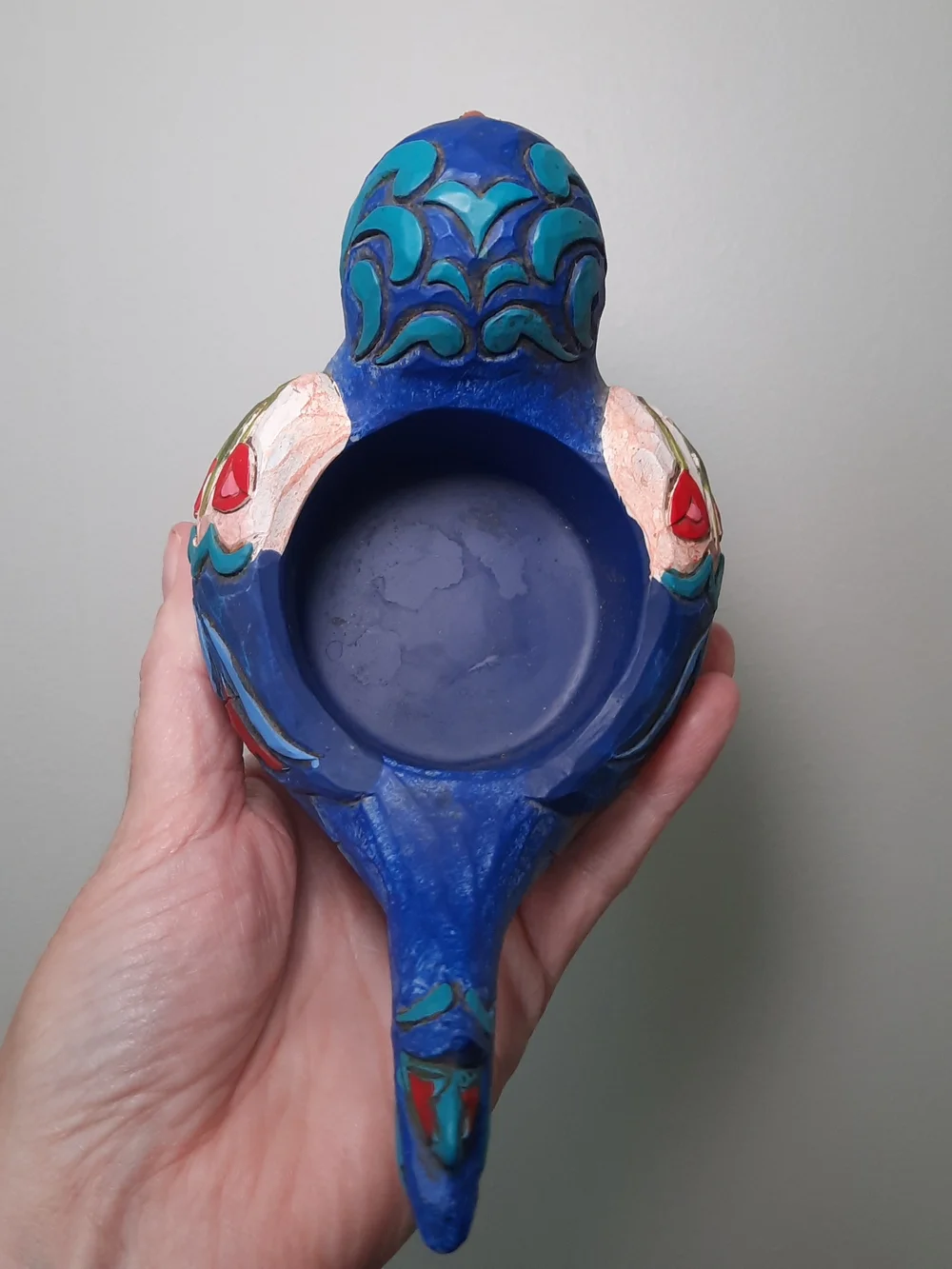 Jim Shore Blue Bird Votive Holder with Red and Teal Floral Accents 2009